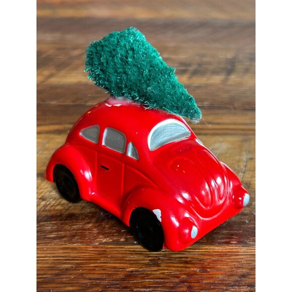 Vintage Department 56 Red Car Christmas Village Accessory With Green Tree - Picture 1 of 9